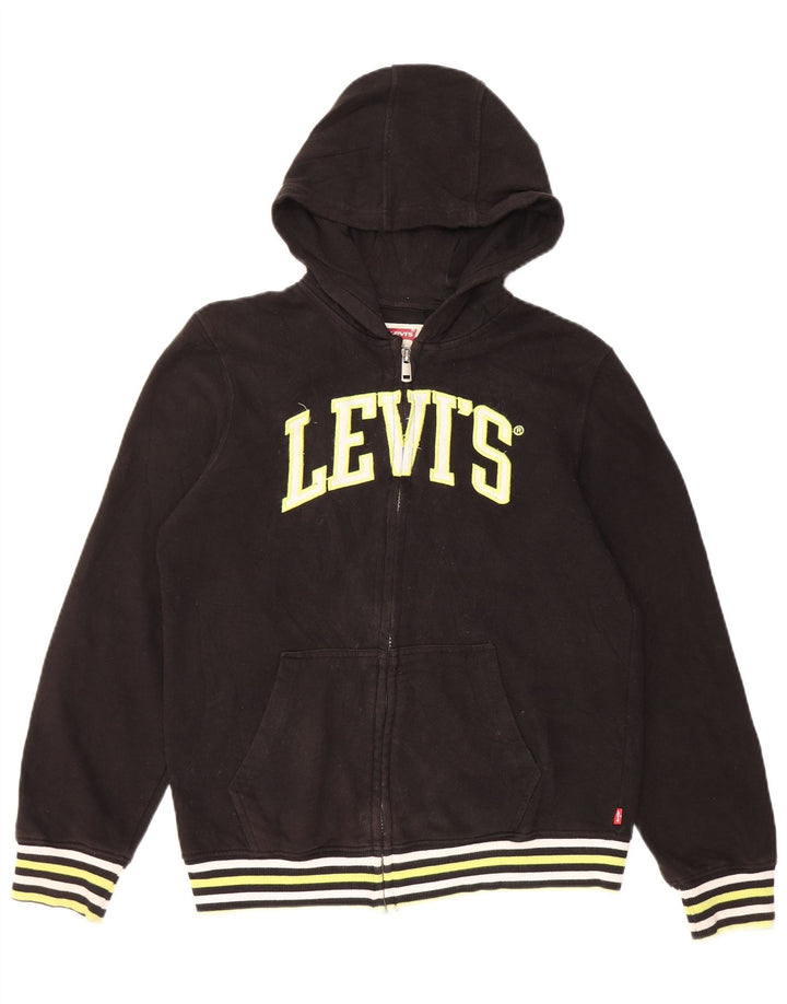 LEVI'S Boys Graphic Zip Hoodie Sweater 13-14 Years XL Black Cotton