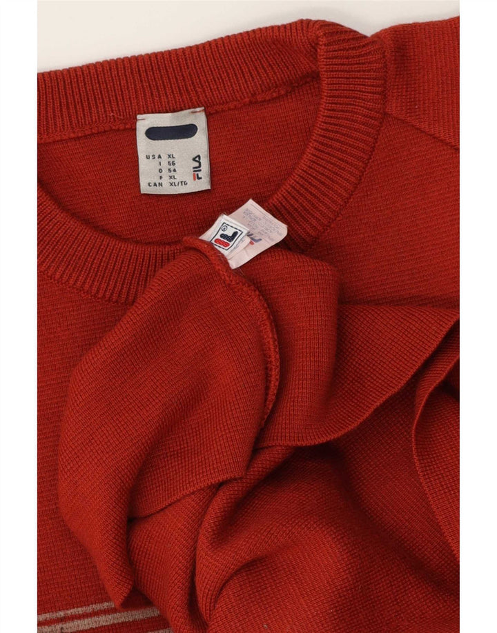 Fila Mens Crew Neck Jumper Sweater XL Red Colourblock Wool