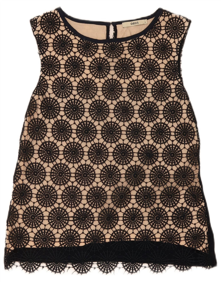 Oasis Womens Sleeveless Lace Blouse Top UK 10 Small Black Geometric