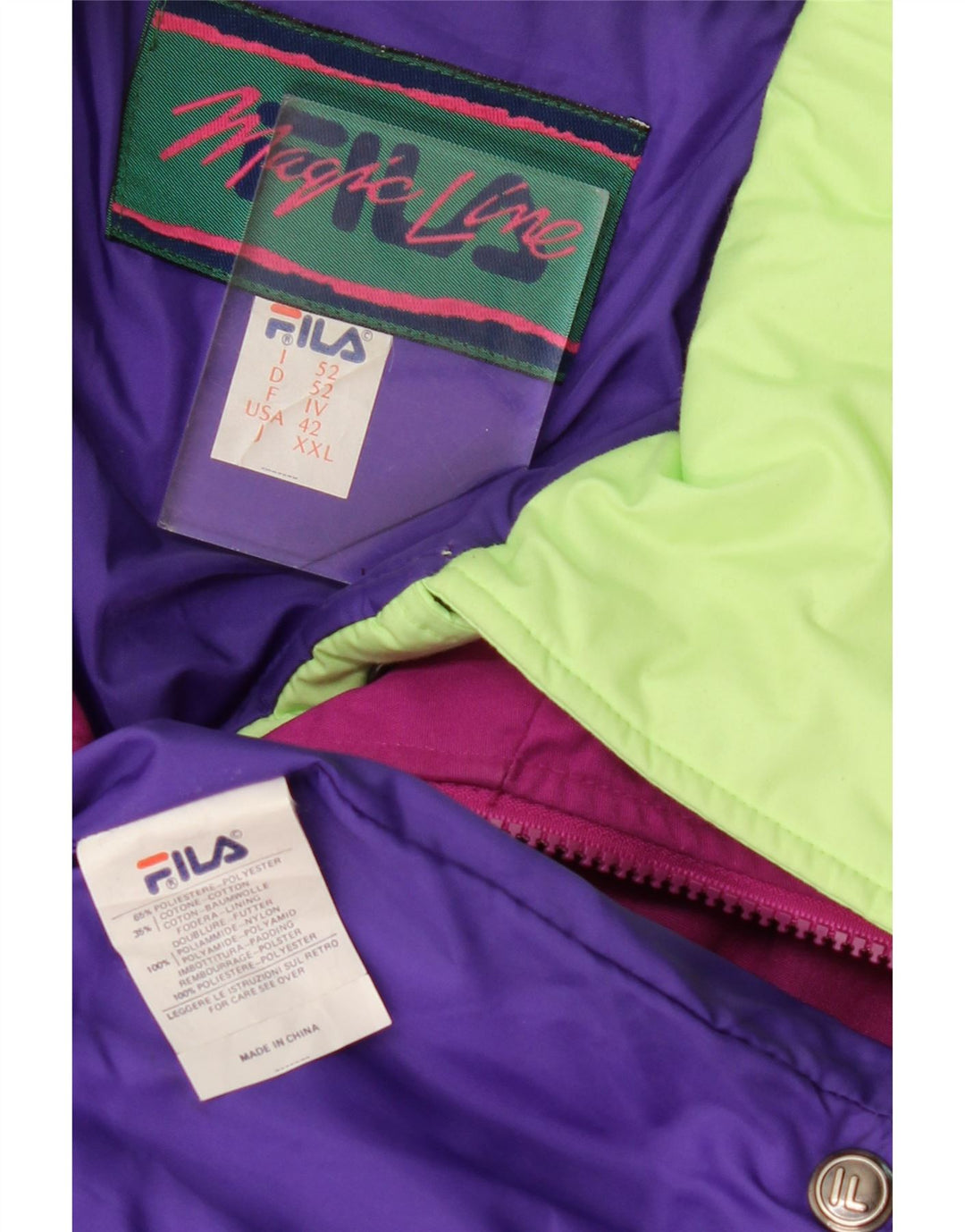 Fila Mens Hooded Padded Jacket IT 52 XL Pink Colourblock Polyester