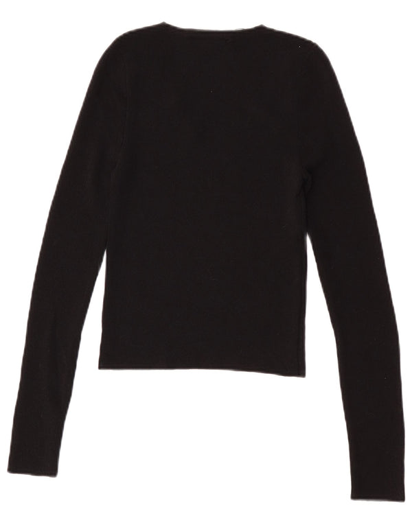 Zara Womens Crop Top Long Sleeve UK 8 Small Black Polyamide