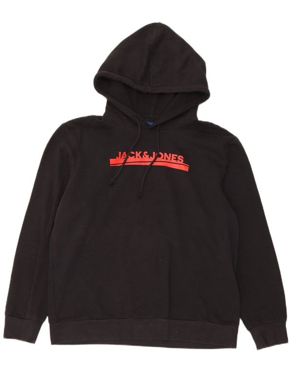 Jack & Jones Mens Graphic Hoodie Jumper XL Black Cotton