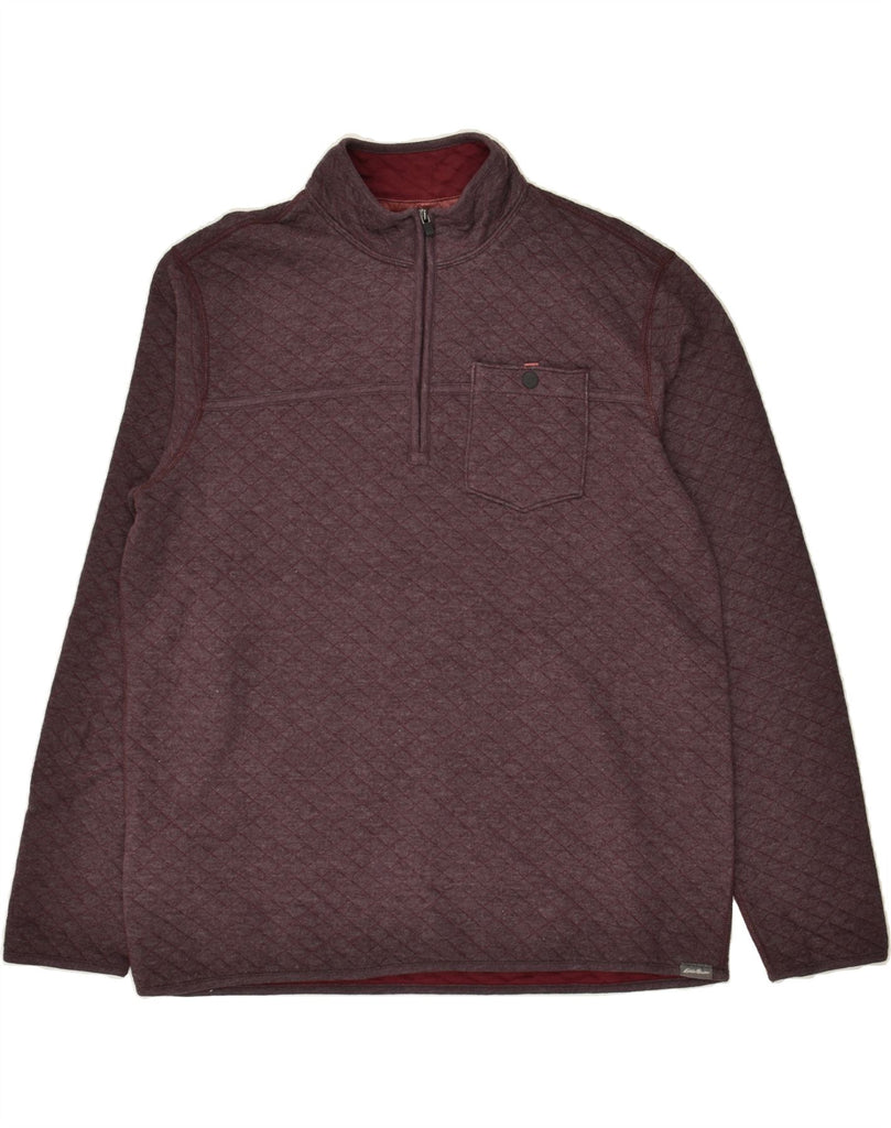 EDDIE BAUER Mens Zip Neck Sweatshirt Jumper Large Maroon Argyle/Diamond | Vintage Eddie Bauer | Thrift | Second-Hand Eddie Bauer | Used Clothing | Messina Hembry 