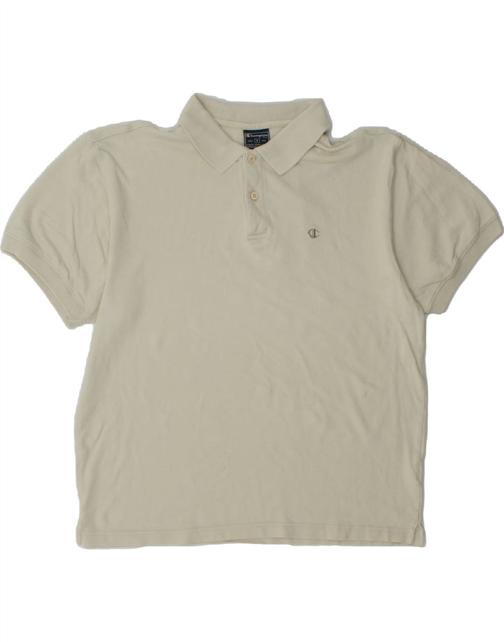 CHAMPION Mens Polo Shirt Medium Off White Cotton Vintage Champion and Second-Hand Champion from Messina Hembry 
