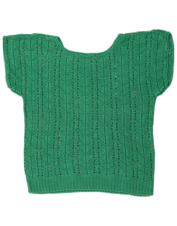Vintage Womens Short Sleeve Boat Neck Jumper Sweater UK 14 Medium Green