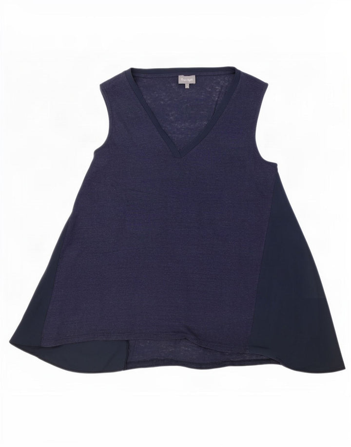 Phase Eight Womens Tunic Top UK 14 Medium Navy Blue Linen
