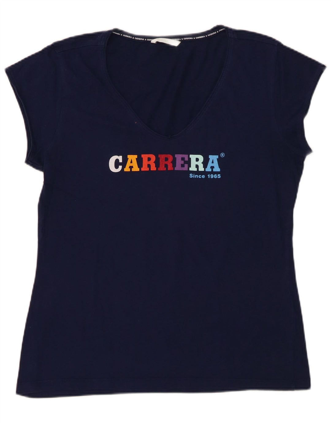 CARRERA Womens Graphic T-Shirt Top UK 18 XL Navy Blue Cotton