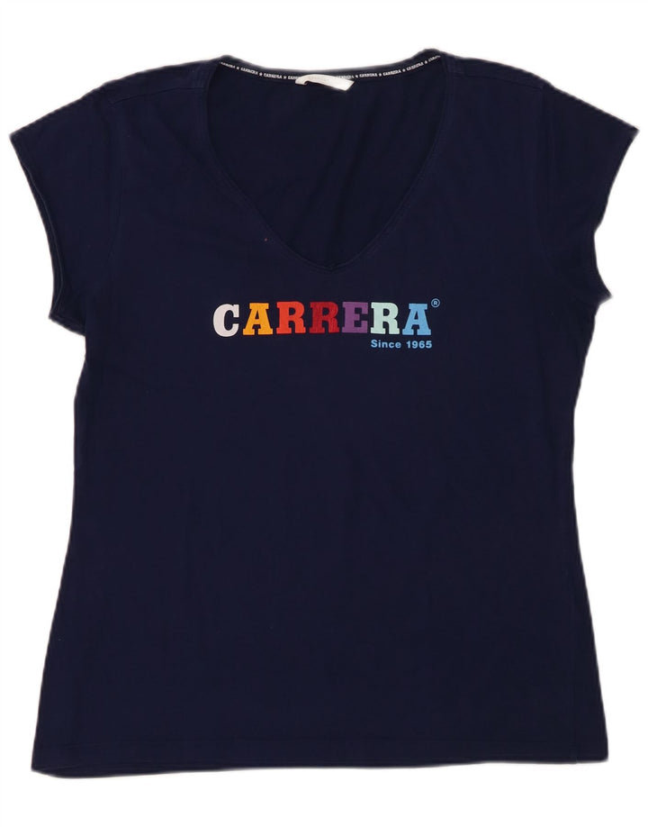 CARRERA Womens Graphic T-Shirt Top UK 18 XL Navy Blue Cotton