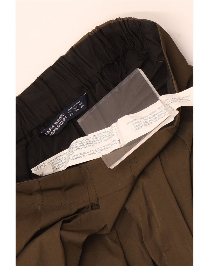 Zara Womens High Waist Flared Skirt XS W24 Khaki Polyester