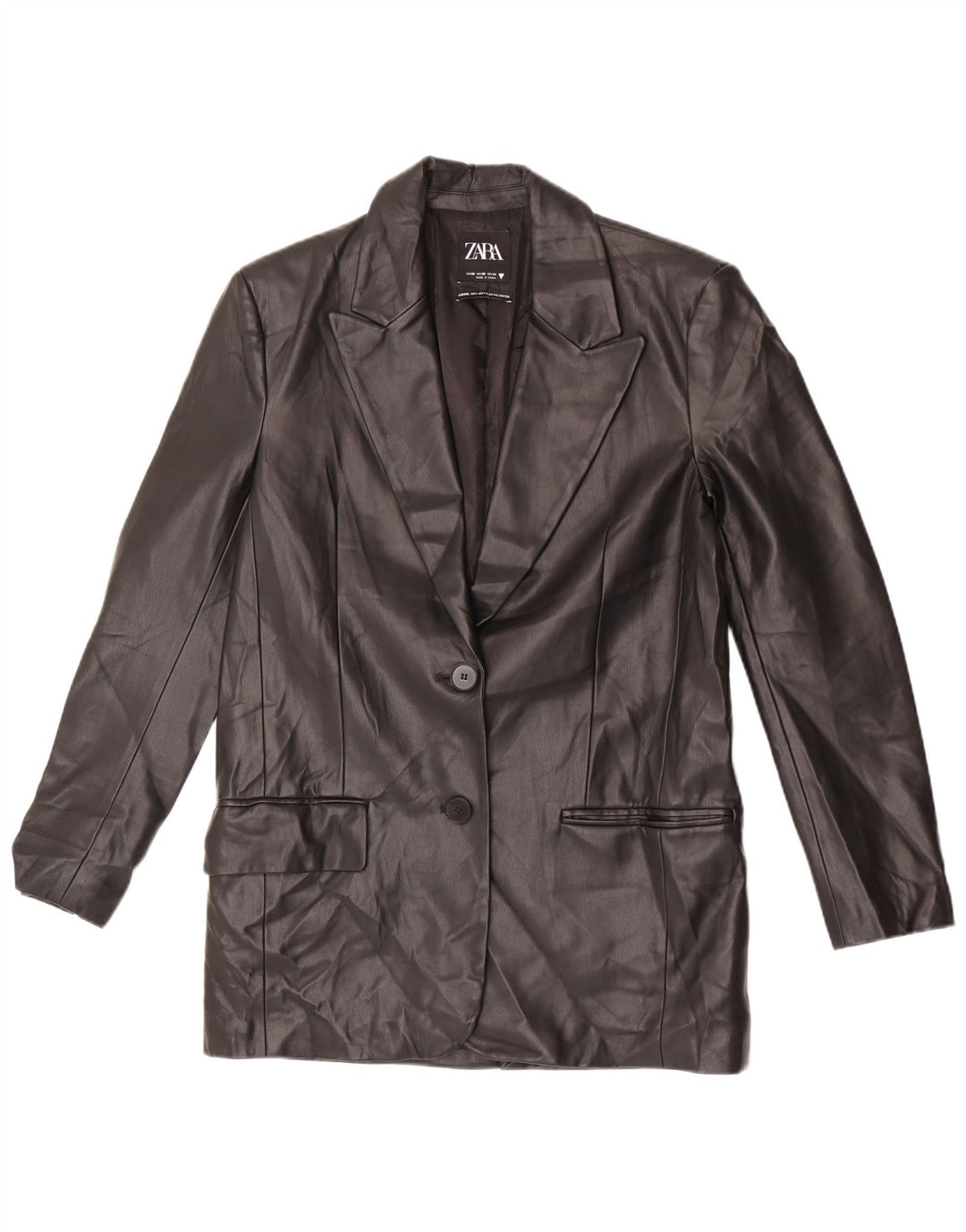 Zara Womens Oversized 2 Button Faux Leather Blazer Jacket UK 6 XS Black