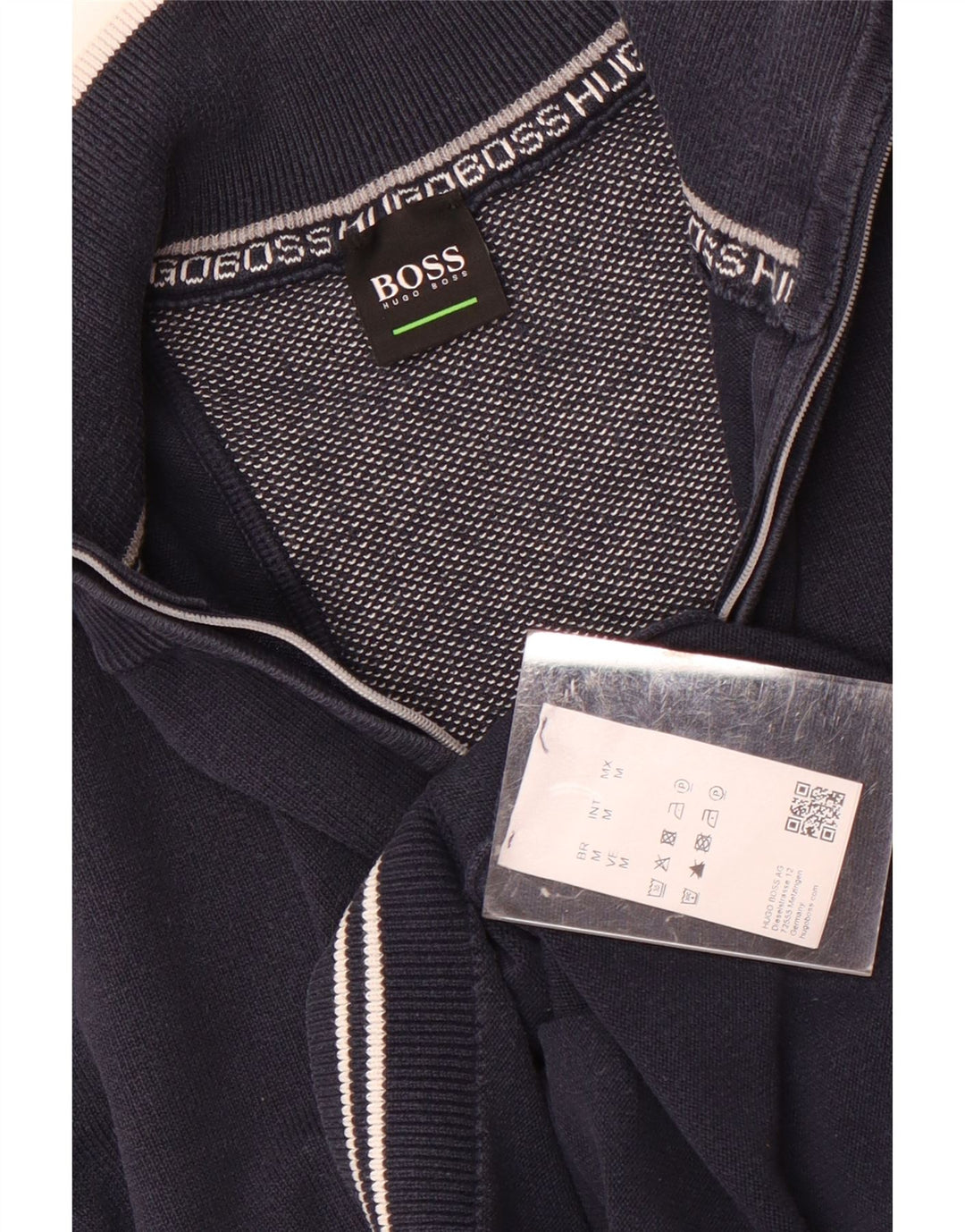 Hugo Boss Mens Zip Neck Sweatshirt Jumper Medium Navy Blue Cotton