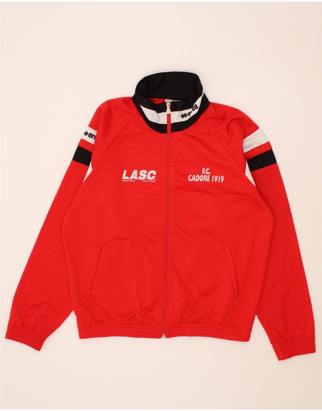 ERREA Mens Graphic Tracksuit Top Jacket Large Red Colourblock Polyester Vintage Errea and Second-Hand Errea from Messina Hembry 