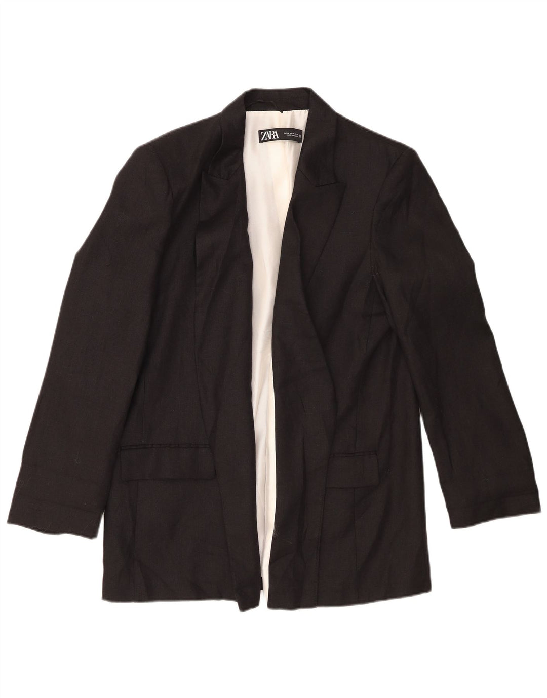Zara Womens Open Blazer Jacket UK 18 XL Black Linen