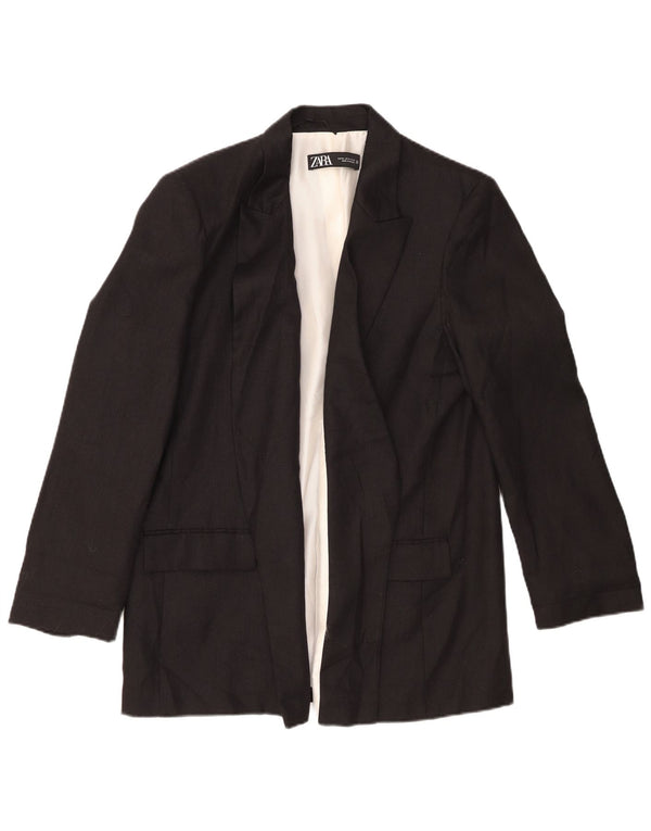 Zara Womens Open Blazer Jacket UK 18 XL Black Linen