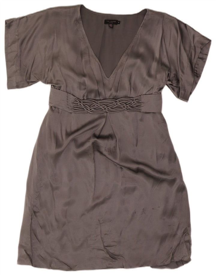 Ted Baker Womens Empire Dress Size 3 Medium Grey Silk