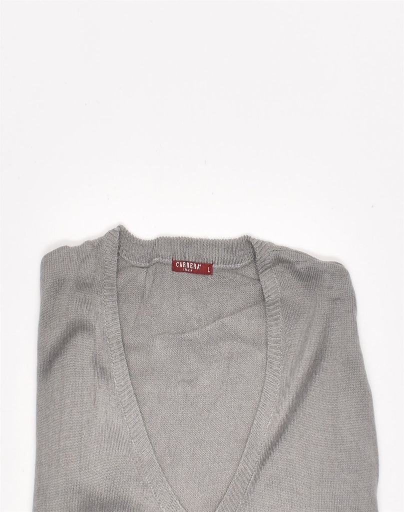 CARRERA Mens V-Neck Jumper Sweater Large Grey Acrylic | Vintage | Thrift | Second-Hand | Used Clothing | Messina Hembry 