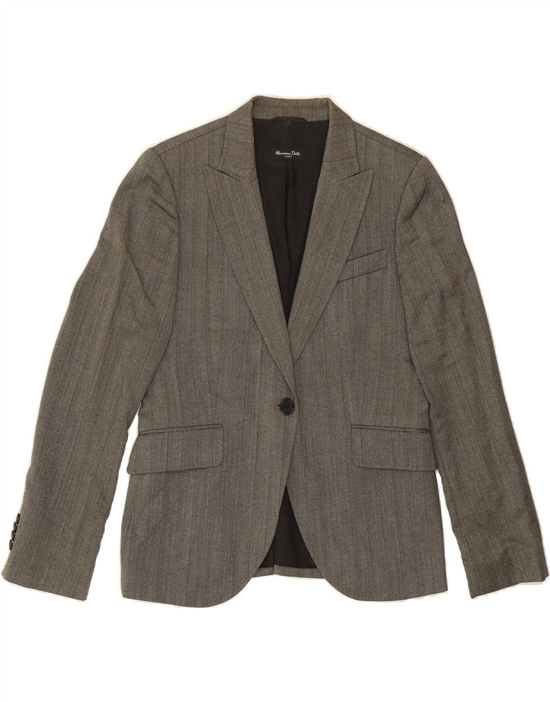 MASSIMO DUTTI Womens 1 Button Blazer Jacket EU 44 XL Grey Pinstripe Wool Vintage Massimo Dutti and Second-Hand Massimo Dutti from Messina Hembry 