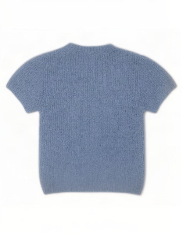 Zara Womens Crop Short Sleeve Crew Neck Jumper Sweater UK 14 Large Blue
