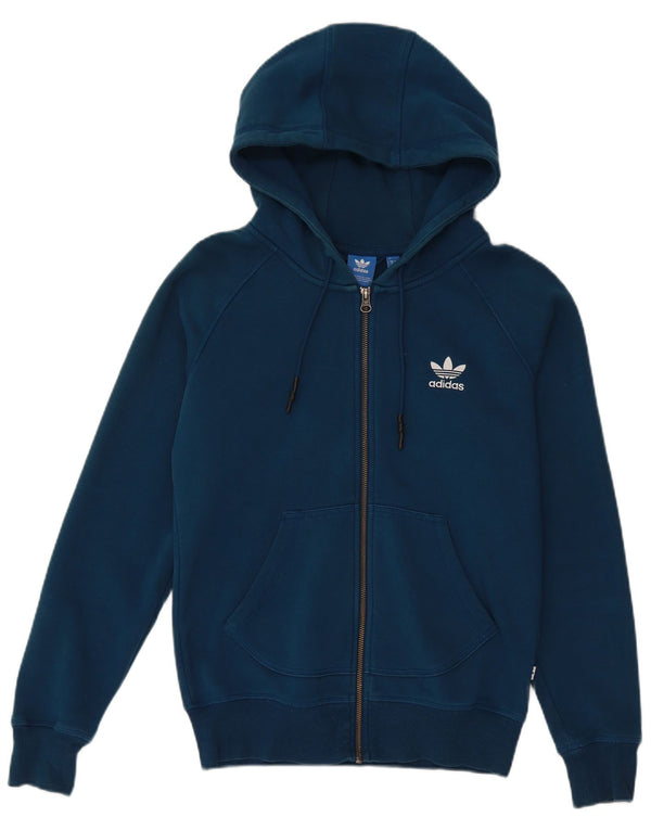ADIDAS Womens Graphic Zip Hoodie Sweater UK 10 Small Blue Cotton