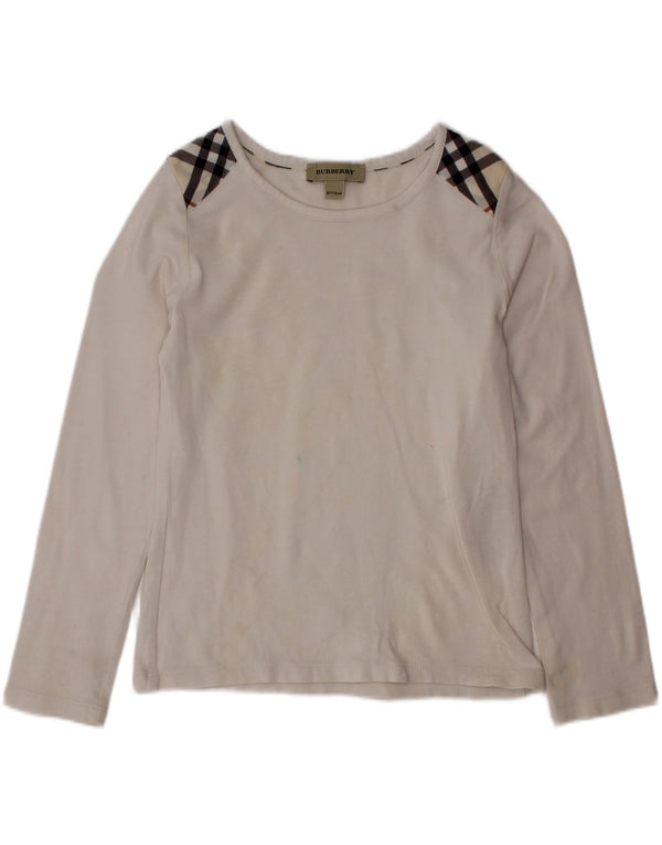 BURBERRY Girls Top Long Sleeve 5-6 Years White Check