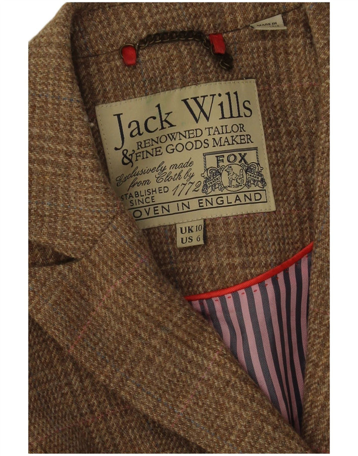 Jack Wills Womens 3 Button Blazer Jacket UK 10 Small Beige Check Wool