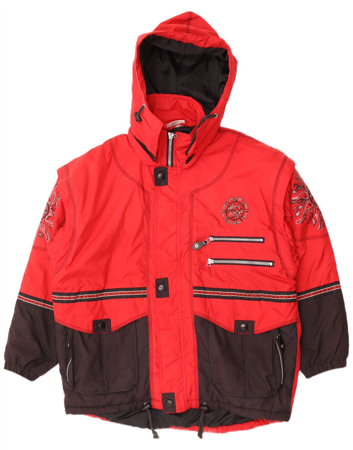 Killtec Mens Graphic Hooded Ski Jacket UK 42 XL Red Colourblock Polyester
