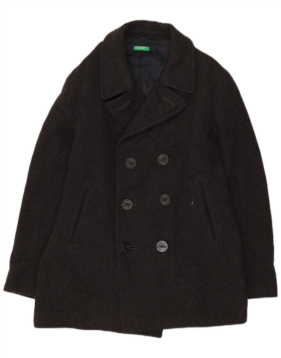 Benetton Mens Pea Coat IT 48 Medium Grey Wool