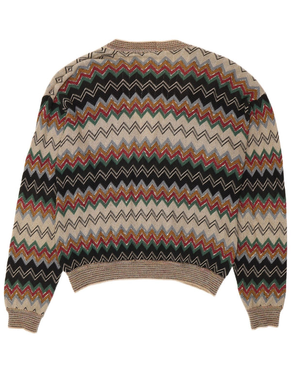 Vintage Mens Cardigan Sweater IT 50 Medium Multicoloured Chevron Linen