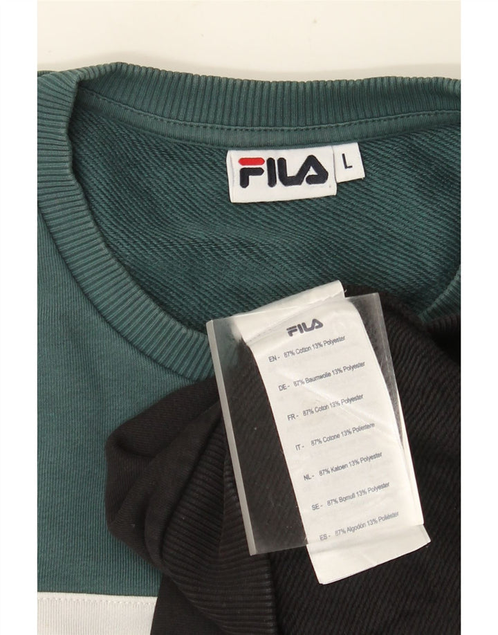 Fila Mens Sweatshirt Jumper Large Black Colourblock Cotton