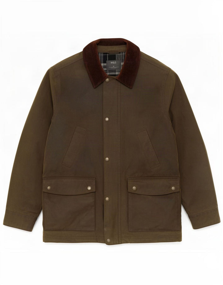 Marks & Spencer Mens Waxed Cotton Jacket UK 38 Medium Khaki