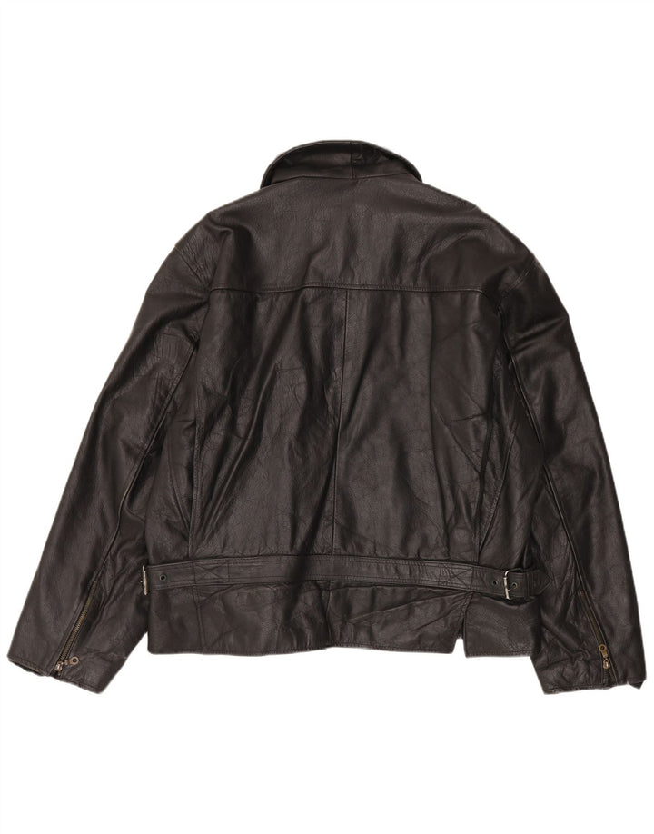 Vintage Mens Leather Jacket IT 56 3XL Black Leather
