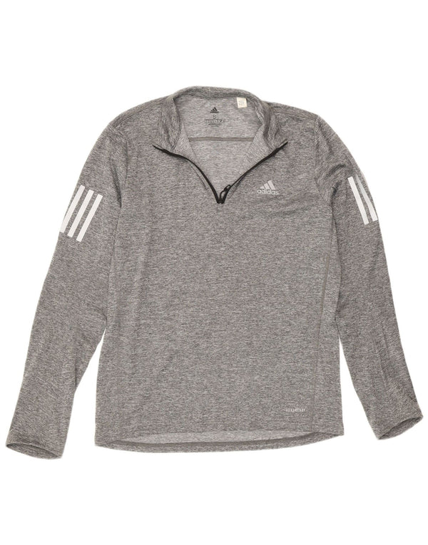 Adidas Mens Aeroready Zip Neck Top Long Sleeve Small Grey Flecked Sports