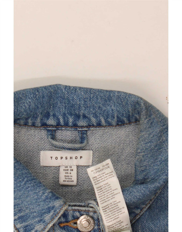 Topshop Womens Crop Denim Jacket UK 10 Small Blue Cotton