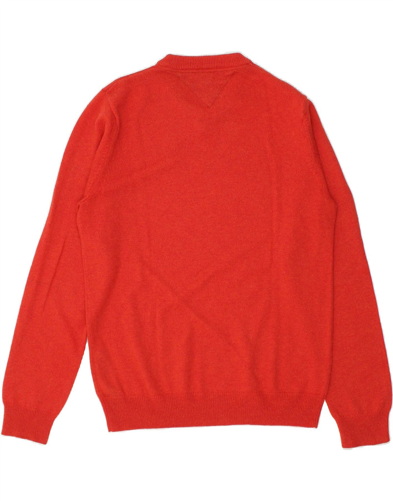 TOMMY HILFIGER Mens V-Neck Jumper Sweater Medium Red Wool | Vintage Tommy Hilfiger | Thrift | Second-Hand Tommy Hilfiger | Used Clothing | Messina Hembry 