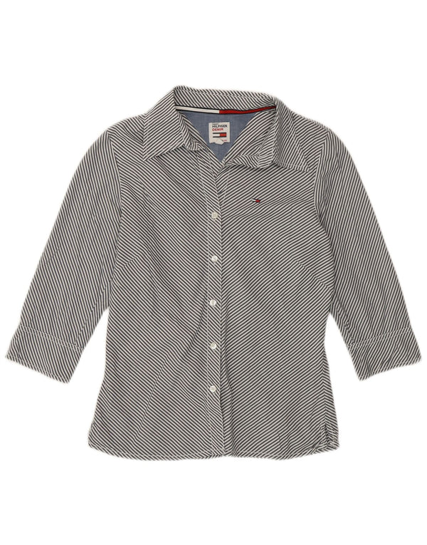 Tommy Hilfiger Womens Shirt UK 10 Small Navy Blue Pinstripe Cotton