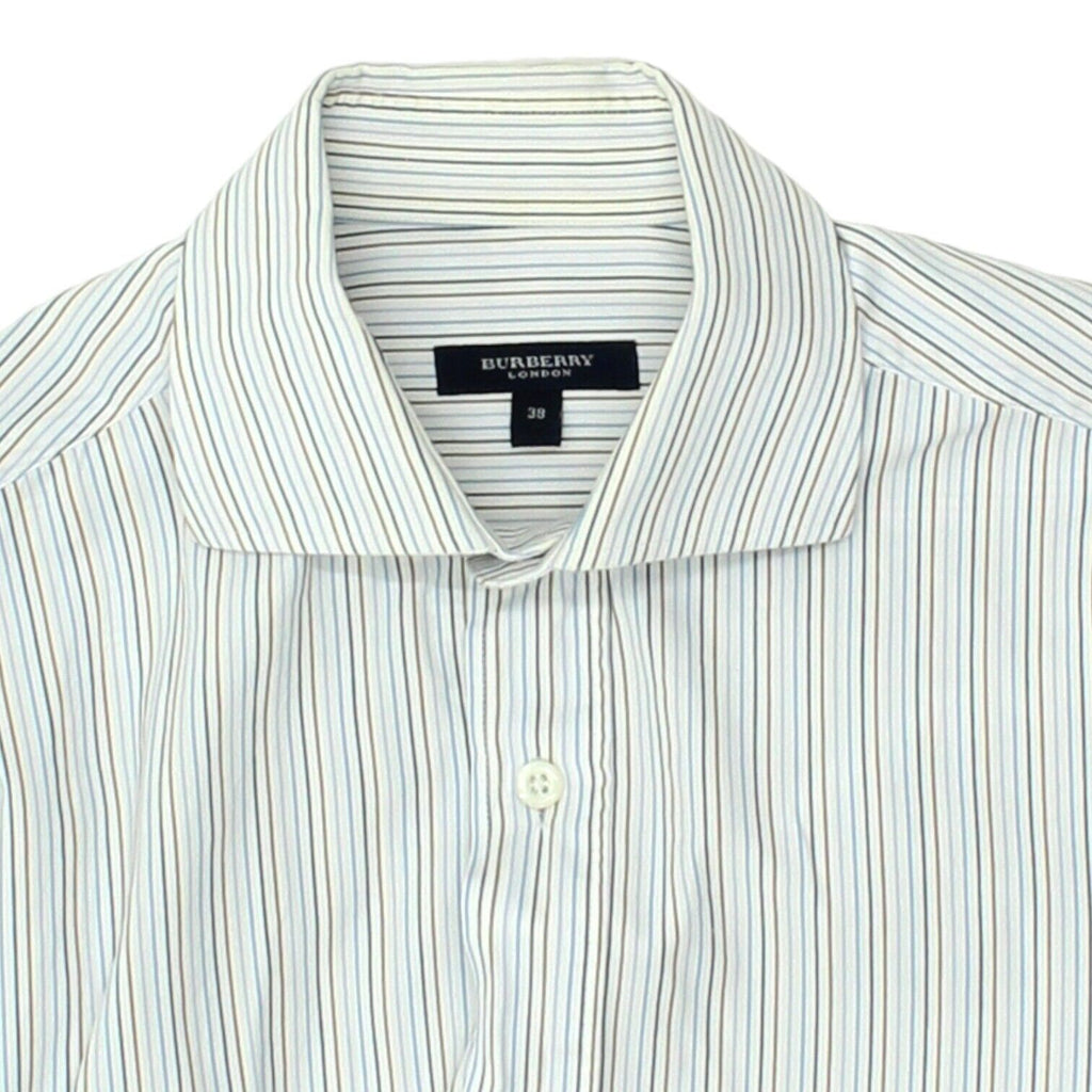 Burberry London Mens White Pin Stripe Spread Collar Shirt | Vintage Designer VTG Vintage Messina Hembry and Second-Hand Messina Hembry from Messina Hembry 