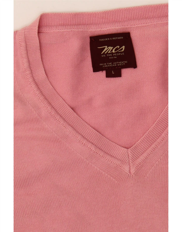 MARLBORO CLASSICS Mens V-Neck Jumper Sweater Large Pink Vintage Marlboro Classics and Second-Hand Marlboro Classics from Messina Hembry 