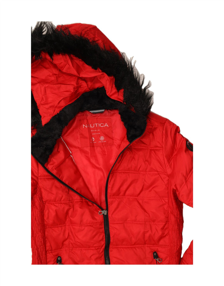 NAUTICA Womens Hooded Padded Jacket UK 14 Large Red Polyester Vintage Nautica and Second-Hand Nautica from Messina Hembry 