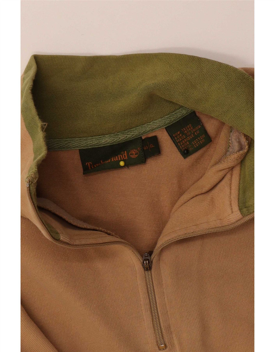 Timberland Mens Zip Neck Sweatshirt Jumper Small Beige Cotton