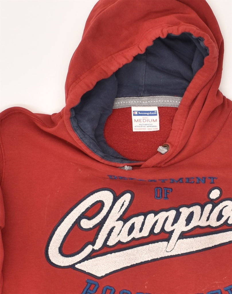 CHAMPION Mens Rochester Graphic Hoodie Jumper Medium Red Cotton | Vintage Champion | Thrift | Second-Hand Champion | Used Clothing | Messina Hembry 