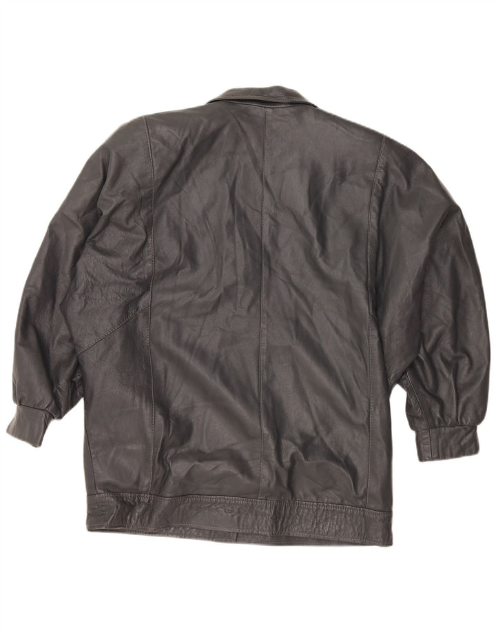 VINTAGE Womens Oversized Leather Jacket IT 46 Large Grey Leather