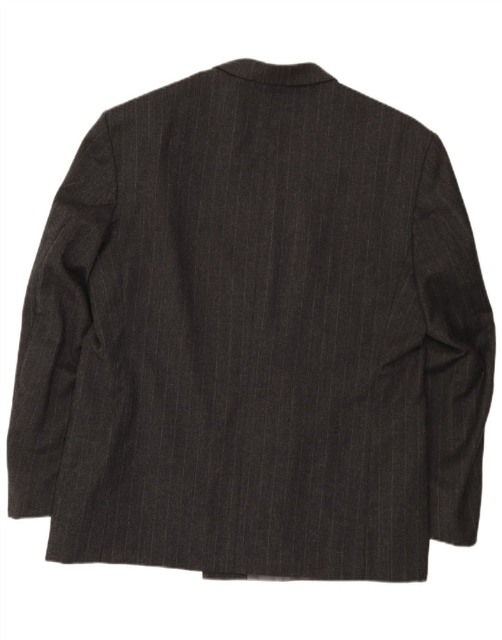 Vintage Mens Double Breasted Blazer Jacket EU 54 2XL Grey Pinstripe Wool