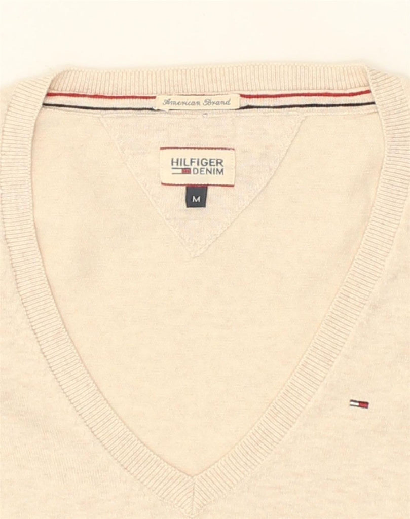 TOMMY HILFIGER Womens V-Neck Jumper Sweater UK 14 Medium Beige Cotton | Vintage Tommy Hilfiger | Thrift | Second-Hand Tommy Hilfiger | Used Clothing | Messina Hembry 