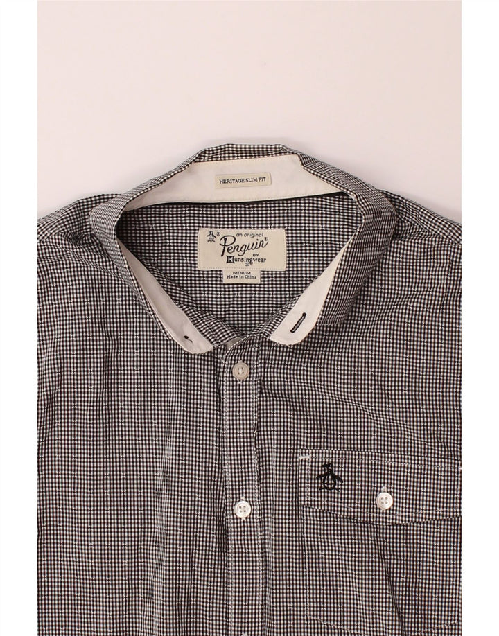 PENGUIN Mens Heritage Slim Fit Shirt Medium Black Gingham Cotton Vintage Penguin and Second-Hand Penguin from Messina Hembry 