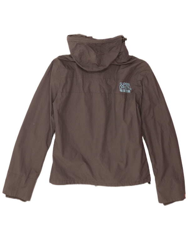 Superdry Womens Graphic Hooded Windbreaker Jacket UK 14 Large Grey Nylon