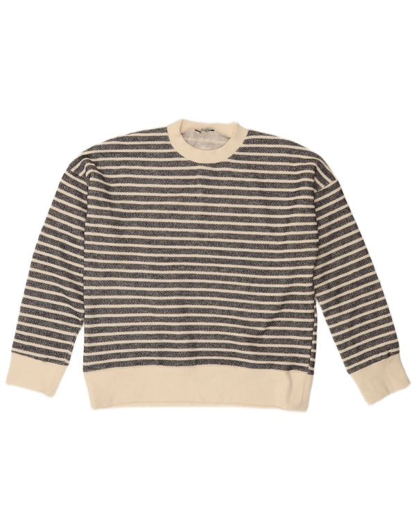 ZARA Womens Crew Neck Jumper Sweater UK 14 Medium Black Striped Polyester