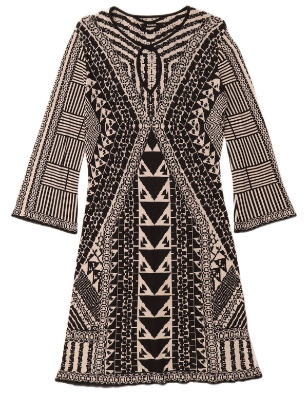 Desigual Womens Long Sleeve Jumper Dress UK 10 Small Black Geometric Silk