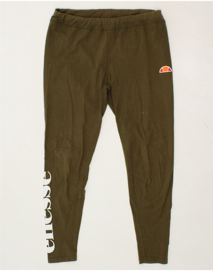 ELLESSE Womens Graphic Leggings UK 16 Large Khaki Cotton Vintage Ellesse and Second-Hand Ellesse from Messina Hembry 