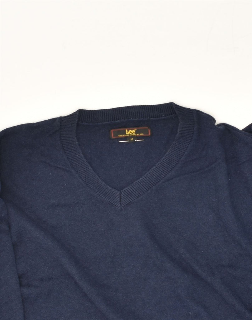 LEE Mens V-Neck Jumper Sweater Medium Navy Blue Cotton | Vintage Lee | Thrift | Second-Hand Lee | Used Clothing | Messina Hembry 