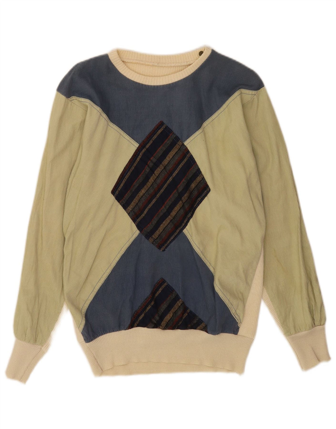 Vintage Mens Boat Neck Jumper Sweater Small Multicoloured Argyle/Diamond